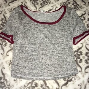 Light Gray & Burgundy Crop Top